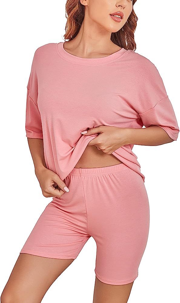 Memory baby Womens Pyjama Sets Soft Loungewear Summer Pjs Set Cotton Short Sleeve Sleepwear 2 Pie... | Amazon (US)