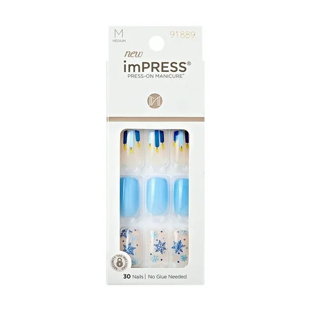 KISS imPRESS No Glue Needed Press On Nails Design Noble light Blue Medium Squoval 30 Count | Walmart (US)