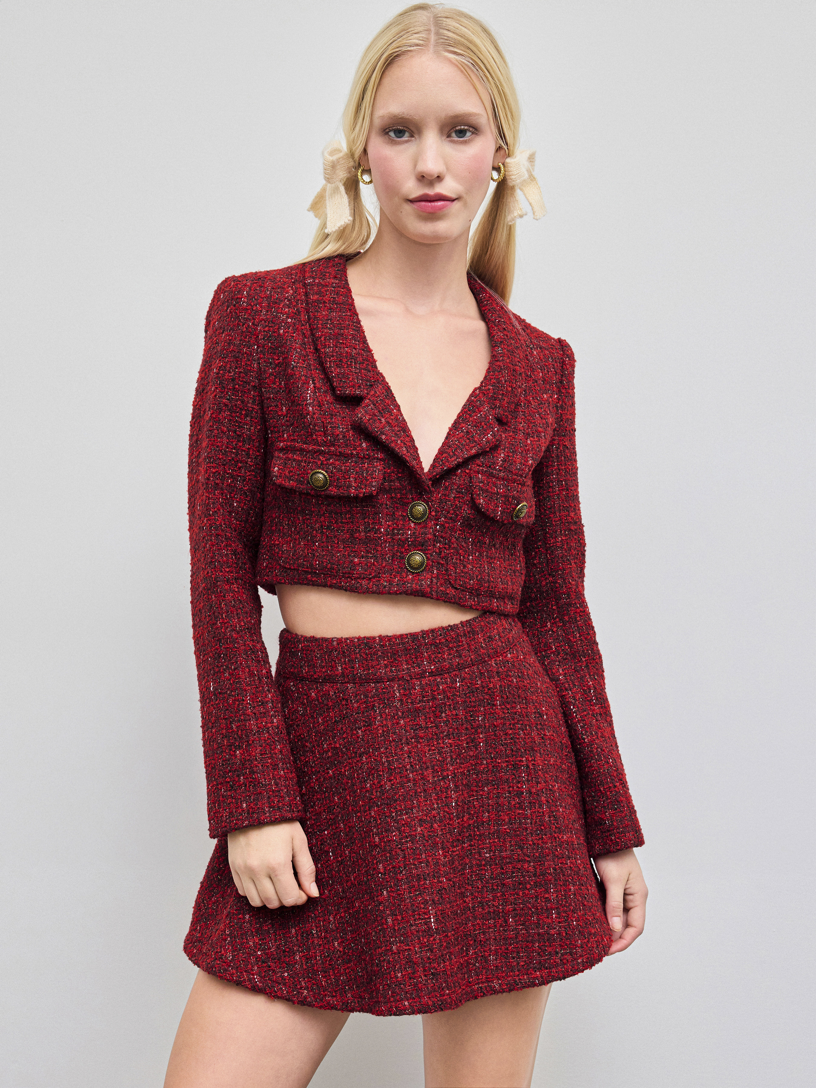 Tweed Tweed Notched Collar Crop Top For Date | Cider