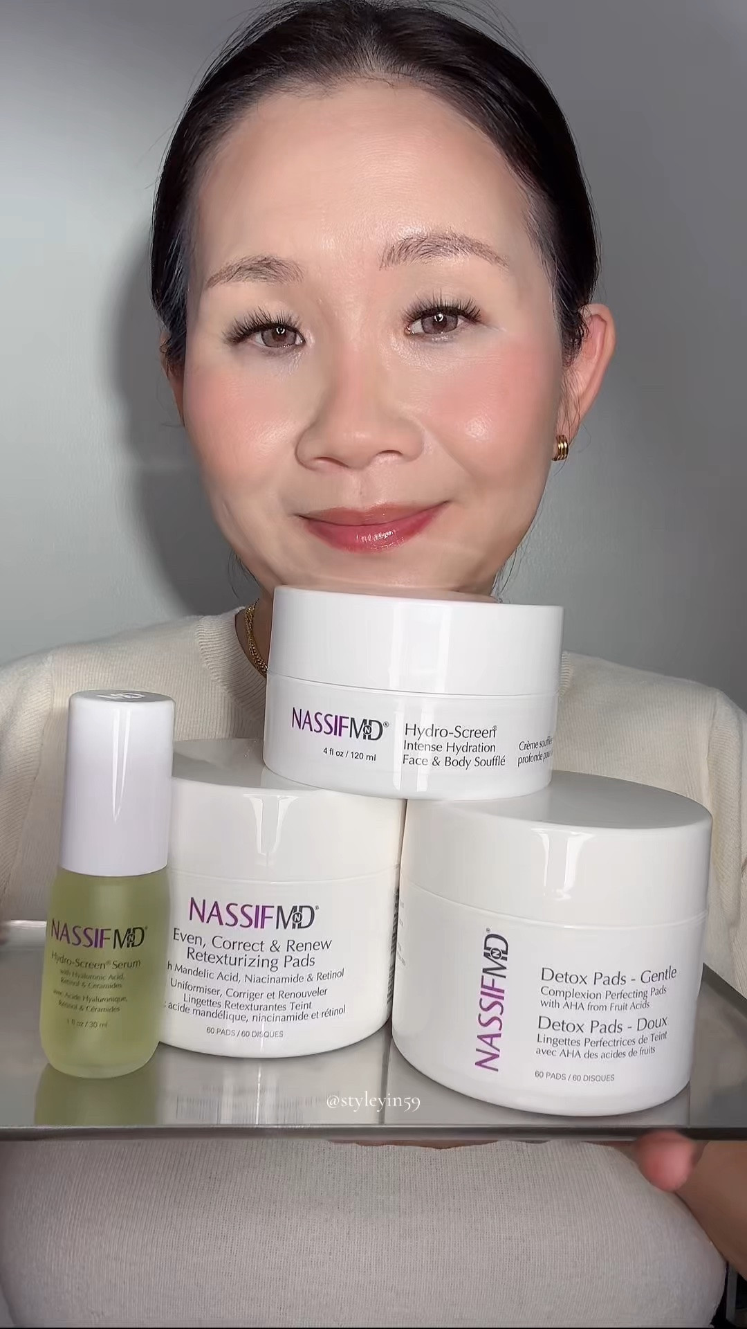 Skincare routine with Nassif Skincare

Detox Pads (Complexion Perfecting): The classic, award-winning daily pads. Formulated with a blend of glycolic, salicylic, and lactic acids to deep-clean pores, dissolve dead skin, and remove residual dirt left behind by cleansers. It is effective to remove makeup. 

Even, Correct & Renew Retexturizing Pads: A more targeted, anti-aging treatment designed to be used just a few times a week. They combine gentle mandelic acid with hydrating hyaluronic acid, soothing niacinamide, and a gentle, water-soluble retinol (Hy-Retin) to tackle hyperpigmentation and firm the skin.

Hydro-Screen Hydrating Serum
Silky, non-greasy texture and ability to deliver long-lasting moisture. It absorbs quickly and performs well on skin. Great for dry to combo skin. For oily skin I’d recommend you use it for your PM routine. 

Hydro-Screen Face & Body Soufflé Cream 
A lightweight, whipped moisturizer. It is designed to provide intense hydration, reduce fine lines, and leave the skin supple and radiant without a greasy finish.

Thank you so much Nassif Skincare for sending this bundle for me to try.

#LTKselfcare #LTKmorningroutine #LTKBeauty