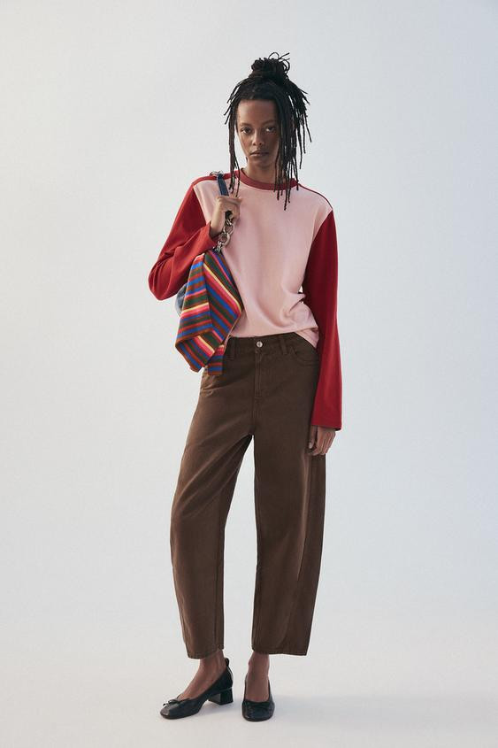 Zara - Trf Voluminous Mid-Waist Crop Jeans - Brown - Eu 46 (Au 18) - Woman | Zara AU