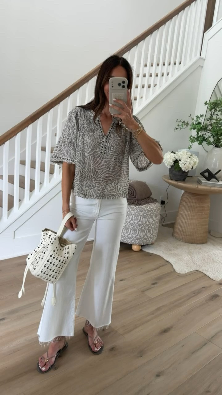 Anthropologie 20% Off a Regular-Price Purchase $100+ code ANNAB20. I'm wearing size XS in blouse.

casual chic outfit, white jeans outfit, everyday style, neutral outfit, effortless fashion, summer outfit, classy casual, vacation style, comfy chic, annabrstyle

#LTKootd #LTKSaleAlert #LTKOver40