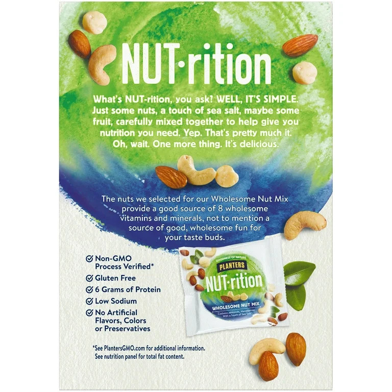 NUT-rition Wholesome Nut Mix with Cashews, Almonds, Macadamias, & Sea Salt, 7 ct Packs | Walmart (US)
