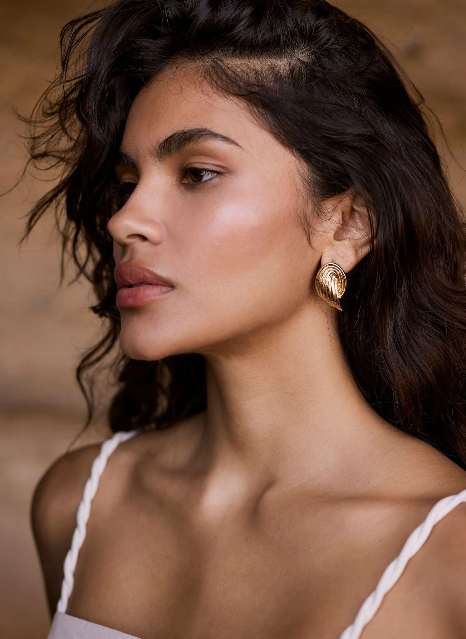 Gold Tone Ridged Wing Earrings | Mint Velvet