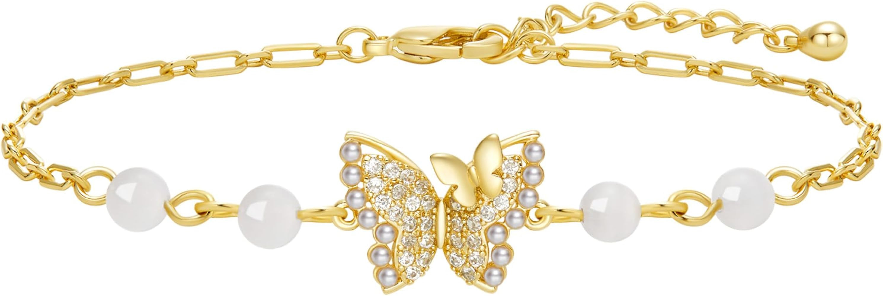 Dainty Adjustable 14k Gold Plated Butterfly Bracelets for Women | Amazon (US)