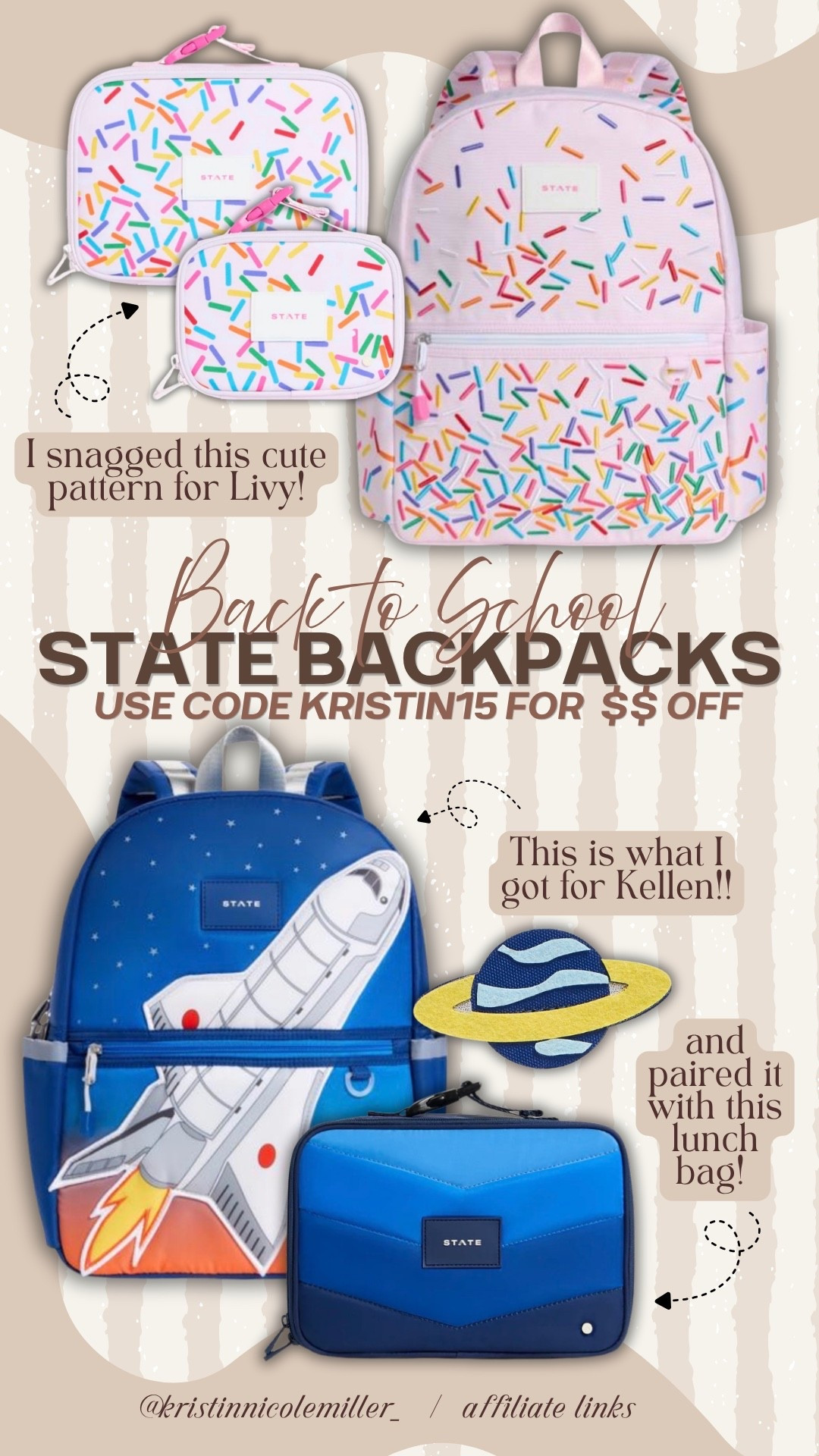 STATE backpacks for Back to School! Use code KRISTIN15 for $$ off!! 🎒 

Kids family BTS trending patterned unique fun girls boys colorful space sprinkles

#LTKmomlife #LTKKids #LTKSeasonal