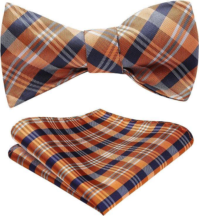HISDERN Men's Check Plaid Bowtie Formal Tuxedo Self-Tie Bow Tie and Pocket Square Set | Amazon (US)