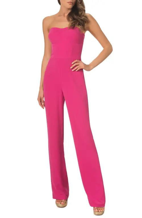 Dress the Population Preston Stretch Crepe Strapless Jumpsuit in Bright Fuchsia at Nordstrom, Size Medium | Nordstrom