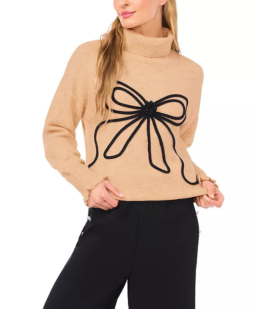 CeCe Women's Embroidered Ribbon Turtleneck Sweater - Macy's | Macy's