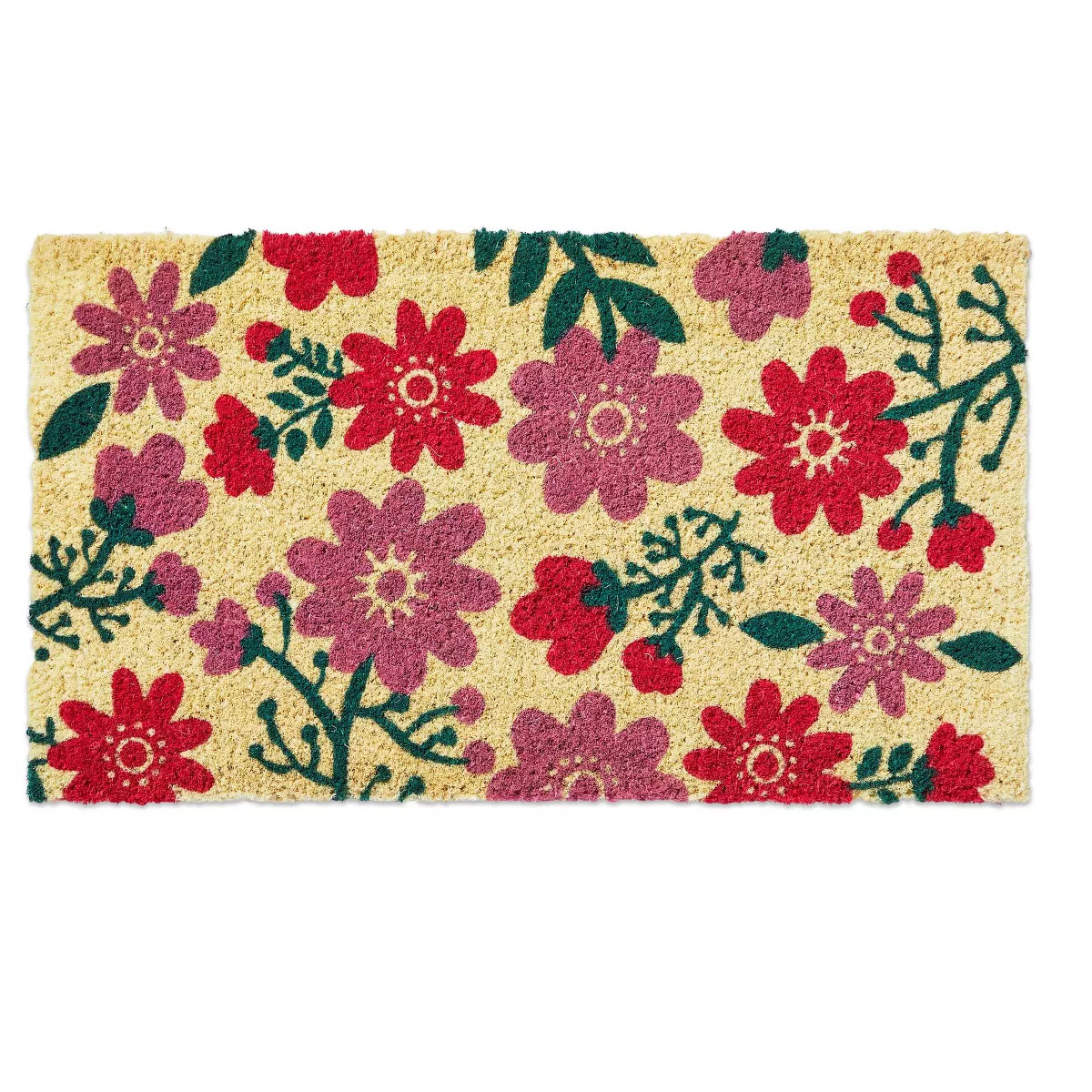 tag Happy Flowers PVC Coir Door Mat - Everyday Multicolor Doormat, Easy to Clean, 1" H x 30" L x ... | Target