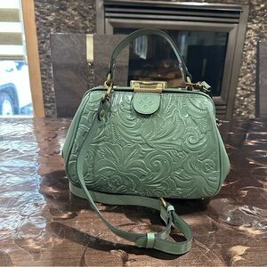 Patricia Nash Handbag Satchel SAGE Gracchi Frame Tooled Leather Long Strap | Poshmark