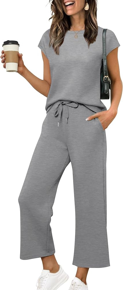 Sampeel Two Piece Sets for Women Summer Vacation Outfits Cap Sleeve Tops Lounge Matching Sets Clo... | Amazon (US)