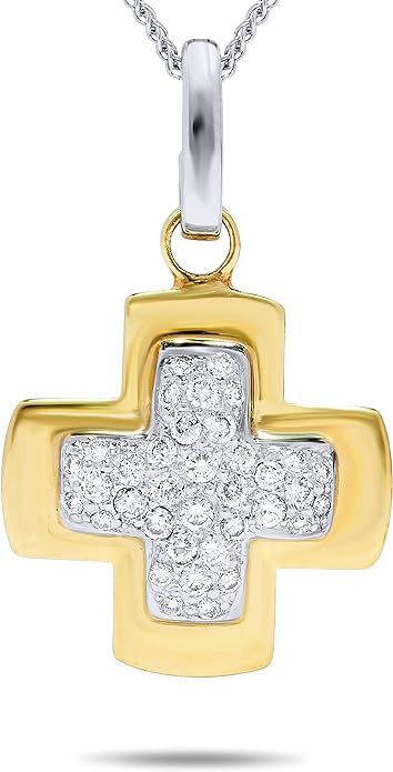 18k White and Yellow Gold 1/3 Carat Diamond Plus Symbol Pendant Necklace For Women 18 Inch Chain | Amazon (US)