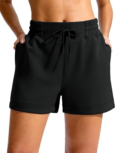 Soothfeel Women's Sweat Shorts High Waisted Drawstring 3" Athletic Workout Gym Summer Comfy Soft Lounge Casual Shorts with Pockets Black XS | Amazon (US)