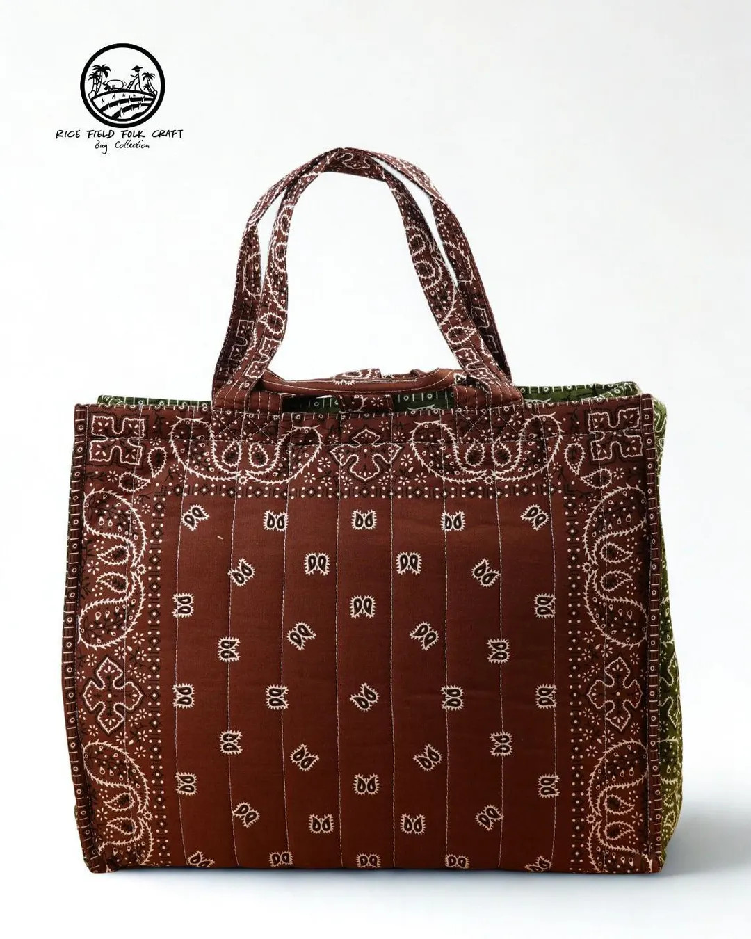 Bandana Tote Bag – Handmade Two-tone Brown Green, White & Yellow Cotton Tote, Pass-through Slee... | Etsy (US)