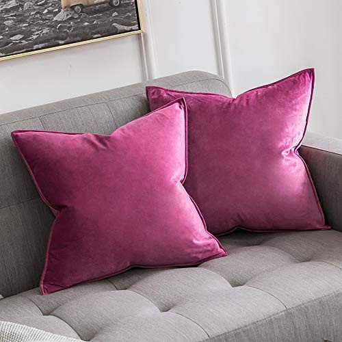 MIULEE Summer Hot Pink Velvet Throw Pillow Covers 20x20 Soft Decorative Solid Square Cushion Cases Pack of 2 Modern Luxury Home Decor for Couch, Sofa, Bedroom | Amazon (US)