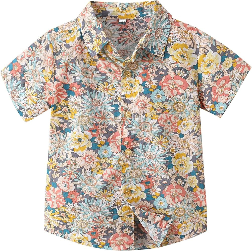 Toddler Boy Hawaiian Button Down Shirts 3T 4T 5T Kids Floral Short Sleeve Summer Beach Clothes | Amazon (US)