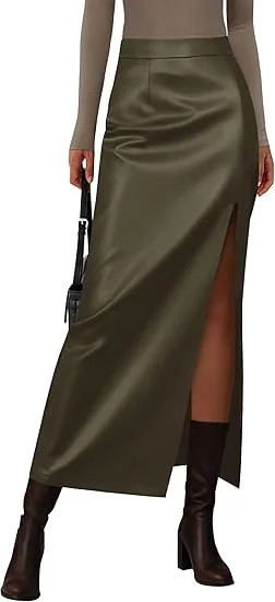 PRETTYGARDEN Womens Faux Leather Skirt Fall Bodycon High Waisted Slit Dressy Casual Winter Maxi L... | Walmart (US)