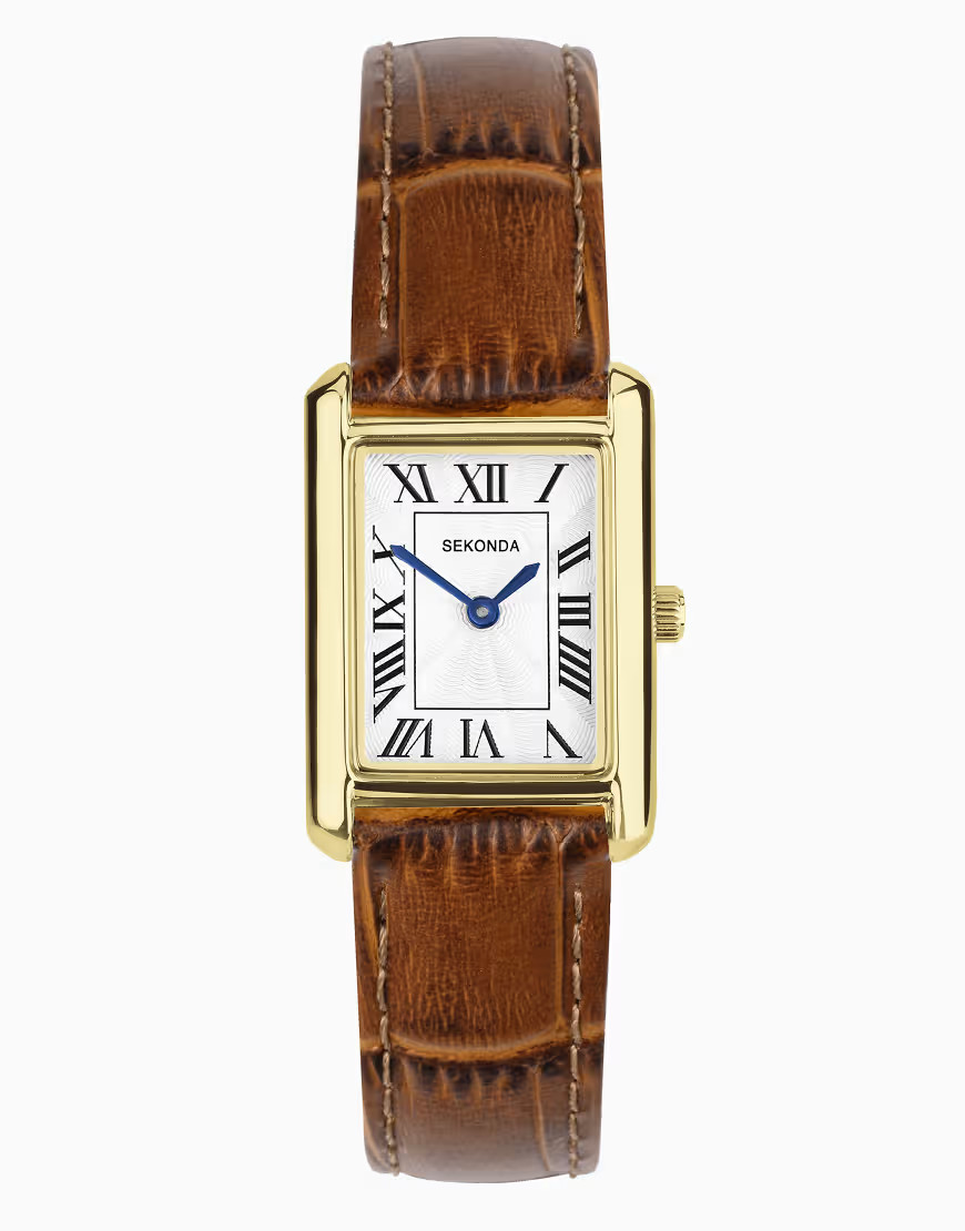 Sekonda colette 22mm rectangular gold watch in brown | ASOS (Global)