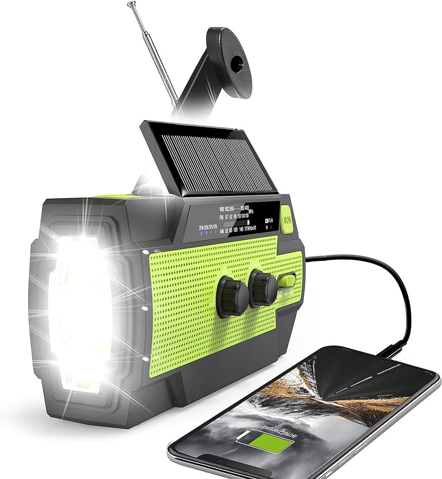 Emergency Crank Weather Radio, 4000mAh Solar Hand Crank Portable AM/FM/NOAA, with 1W 3 Mode Flash... | Amazon (US)