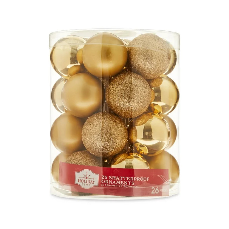 60mm Metallic Gold Round Shatterproof Ball Ornament, 26 Count, by Holiday Time | Walmart (US)