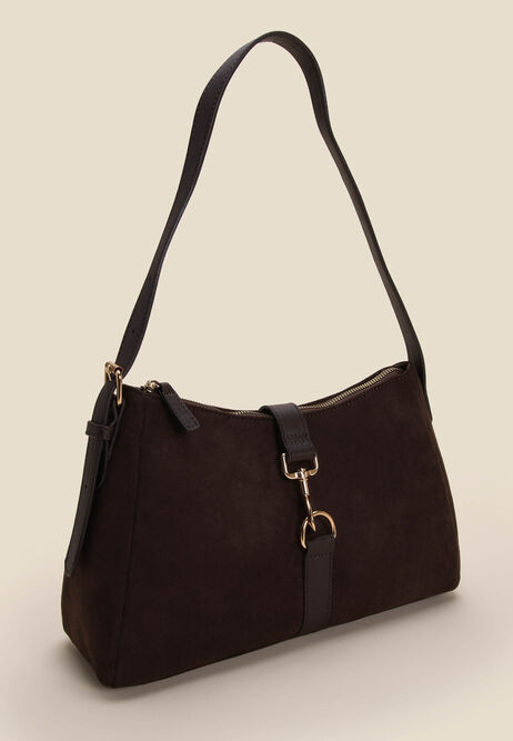 Womens Chocolate Brown Suedette Shoulder Bag | Peacocks