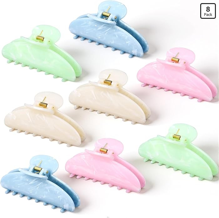 8 Pcs Large Acrylic Hair Claw Clips for Women Non-slip Strong Hold Jaw Clamps for Thick Thin Hair... | Amazon (US)