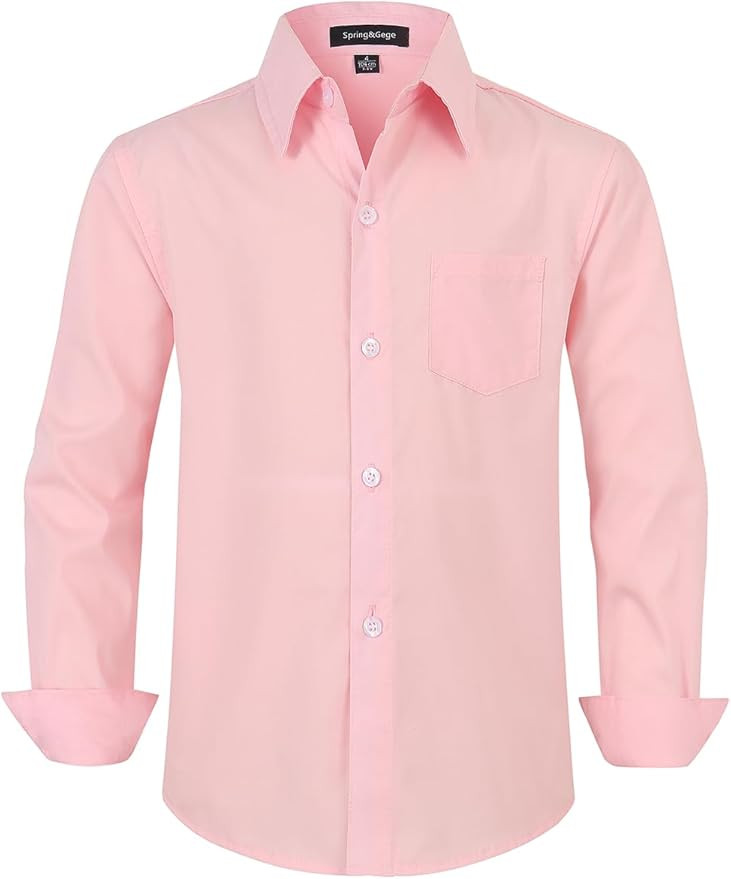 Spring&Gege Boys' Long Sleeve Dress Shirts Formal Uniform Poplin Solid | Amazon (US)