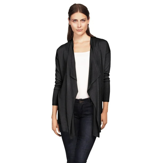 ellos Women's Plus Size Draped Open Front Cardigan - 3X, Black | Walmart (US)