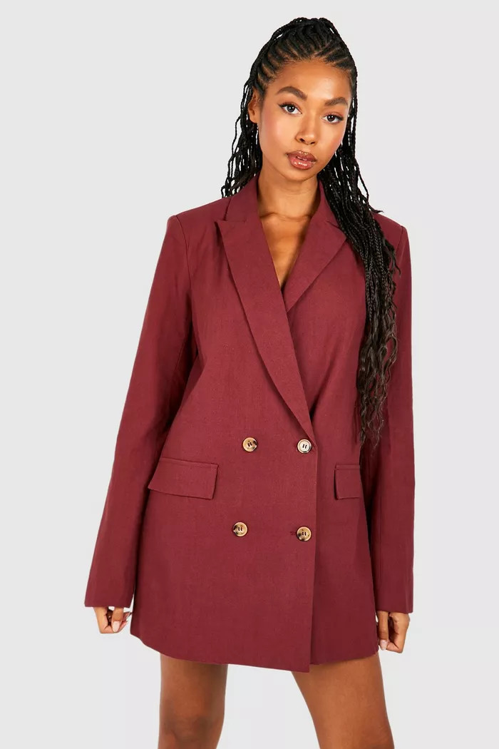 Linen Look Double Breasted Oversized Blazer Dress | Boohoo.com (UK & IE)