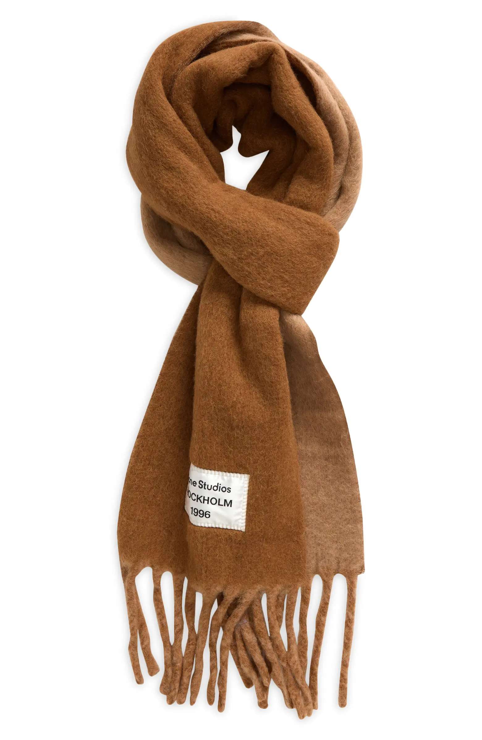 Logo Label Alpaca & Wool Blend Fringe Scarf | Nordstrom