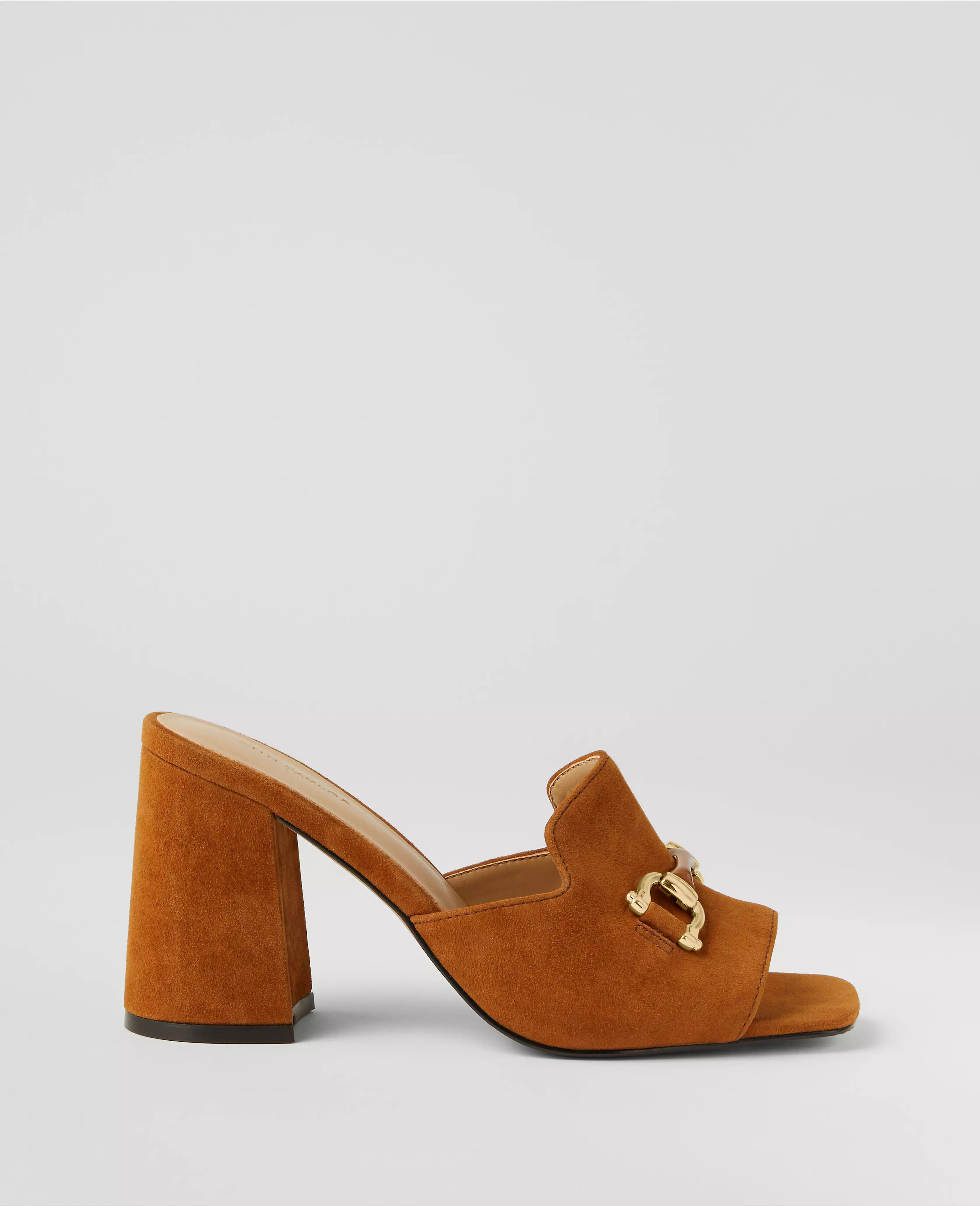 Horsebit Suede Block Heel Sandals | Ann Taylor