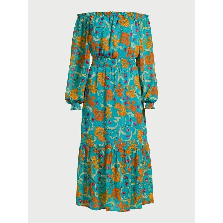 Sofia Jeans Women's and Women's Plus Off the Shoulder Dress with Blouson Sleeves, Sizes XS-5X | Walmart (US)