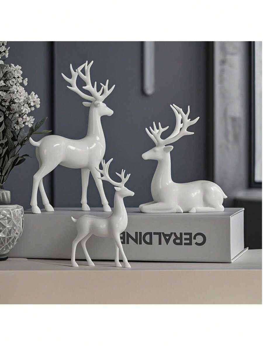6 Styles White Resin Deer Ornament Set, Elegant Deer Sculpture, Holiday Reindeer Carving, Suitabl... | SHEIN