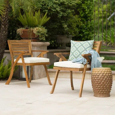 Ergonomic Outdoor Wood Dining Chairs With Weather-Resistant Cushions, Perfect For Patio And Garden Relaxation | Wayfair North America