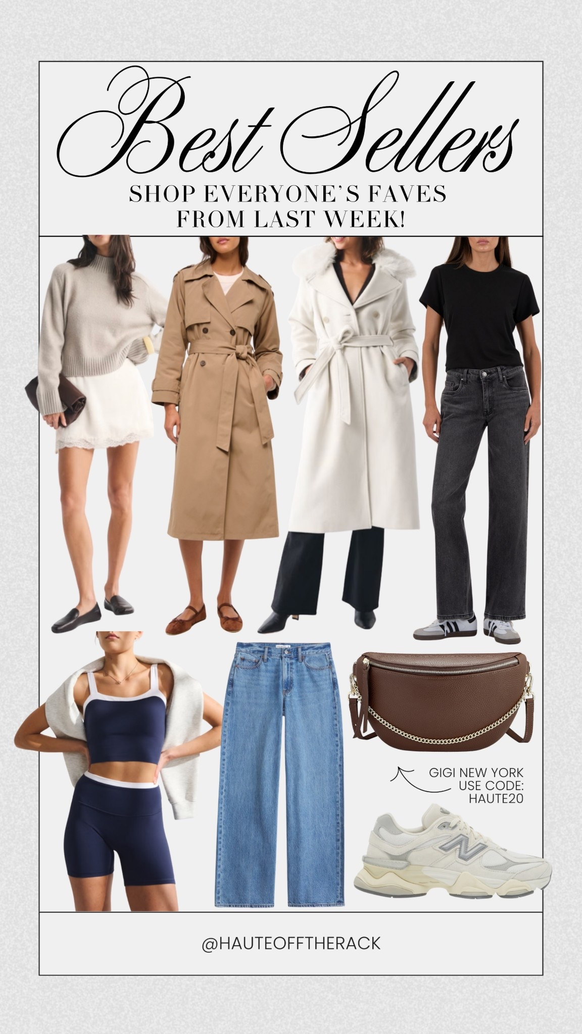 Best sellers from last week!
Use code HAUTE20 to take 20% OFF Gigi New York!

#giginewyork #trenchcoat #denim #jeans #abercrombie #ypb #sweater #ivorycoat #bikershorts

#LTKSaleAlert #LTKfitnessgoals #LTKSeasonal