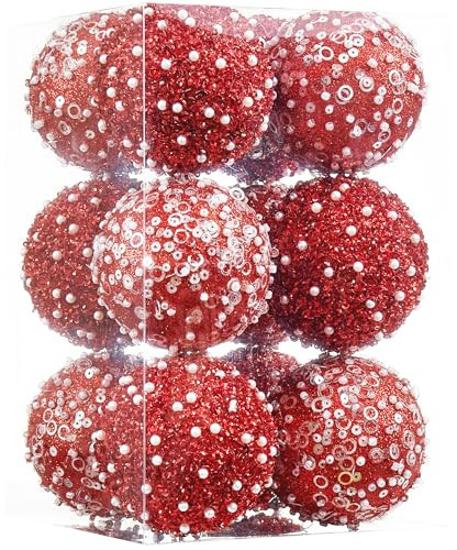 ChrisWish 12CT Christmas Ball Ornaments, Red Christmas Ball Decorations Shatterproof Plastic Hanging Pearl Balls for Holiday Party(70mm/2.76") | Amazon (US)
