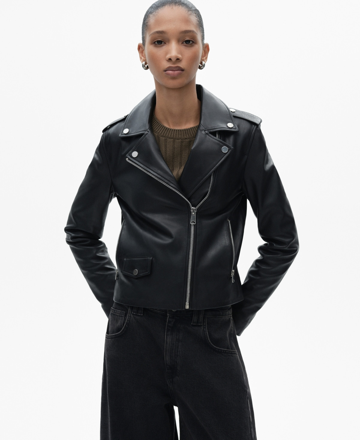 Mango Women's Leather Biker Jacket - Black | Macy's