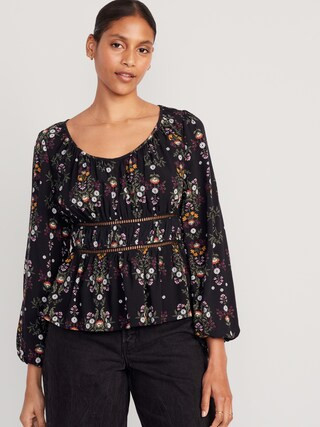 Long-Sleeve Lace-Trim Top for Women | Old Navy (US)