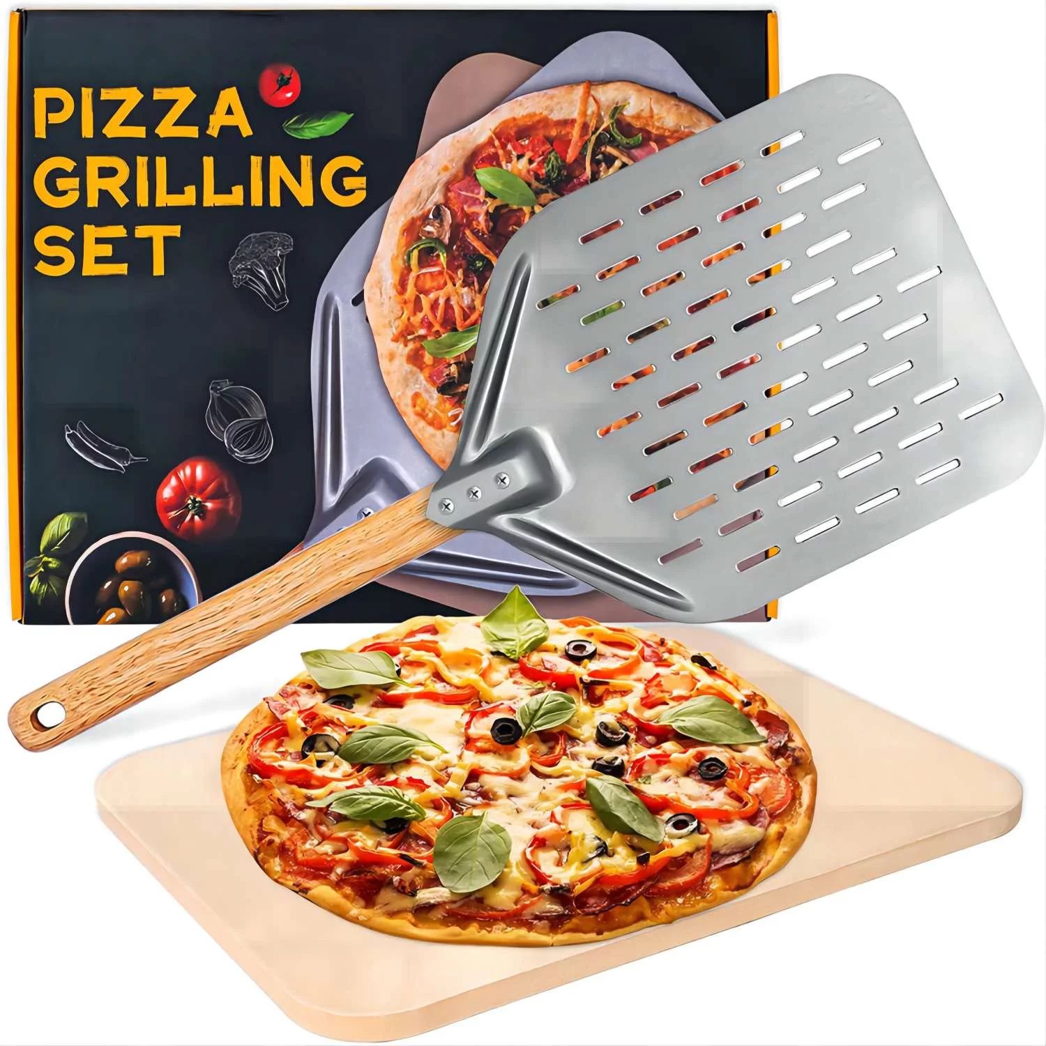 Yaksha Pizza Stone for Oven and Grill,  15" x 12" Large Rectangular Baking Stone and Pizza Peel P... | Walmart (US)