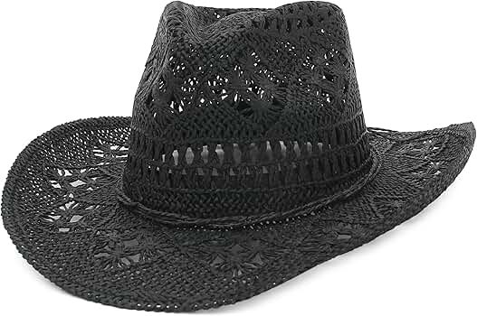 GEMVIE Men & Women's Summer Cowboy Cowgirl Straw Hat Hollow Out Style Roll Up Brim Cowboy Sun Hat | Amazon (US)