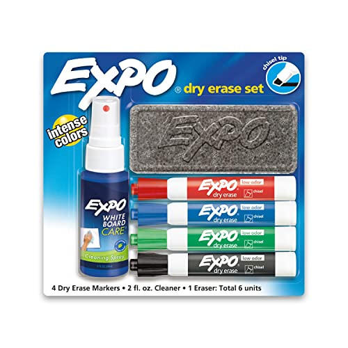EXPO Low Odor Dry Erase Marker Set with White Board Eraser and Cleaner, Chisel Tip Dry Erase Mark... | Amazon (US)