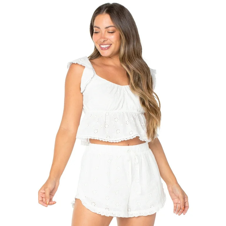 Celebrity Pink Juniors Eyelet Flutter Sleeve Top | Walmart (US)