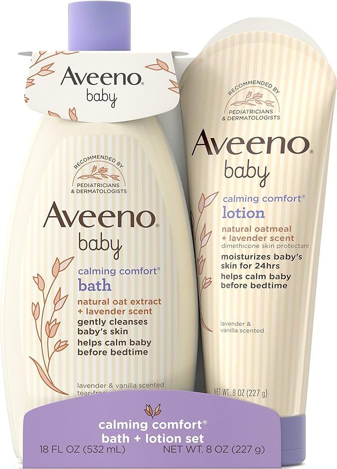 Aveeno Baby Calming Comfort Bath & Lotion Set, Night time Baby Skin Care Products with Natural Oa... | Amazon (US)
