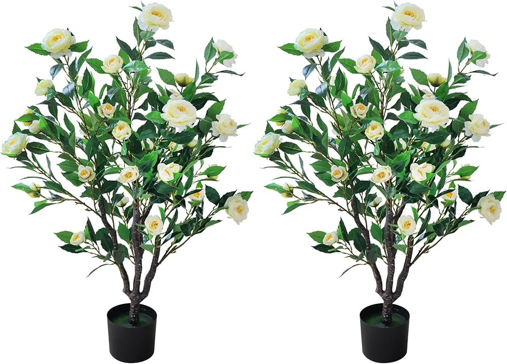 Artificial Camellia Flower Tree Plant for Home Decoration (White) | Amazon (US)