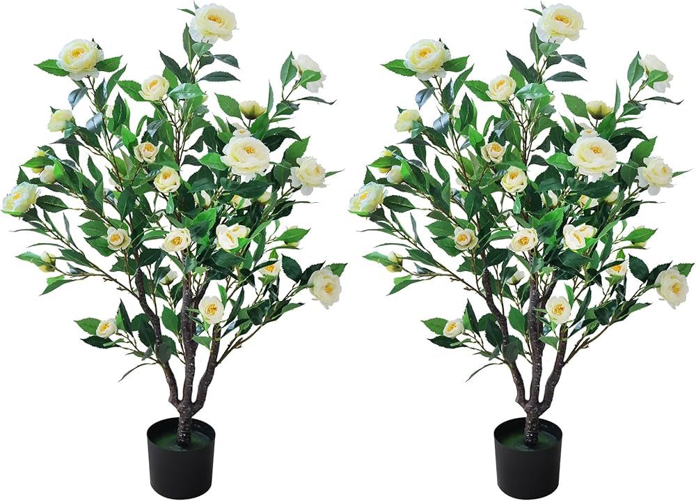 Artificial Camellia Flower Tree Plant for Home Decoration (White) | Amazon (US)