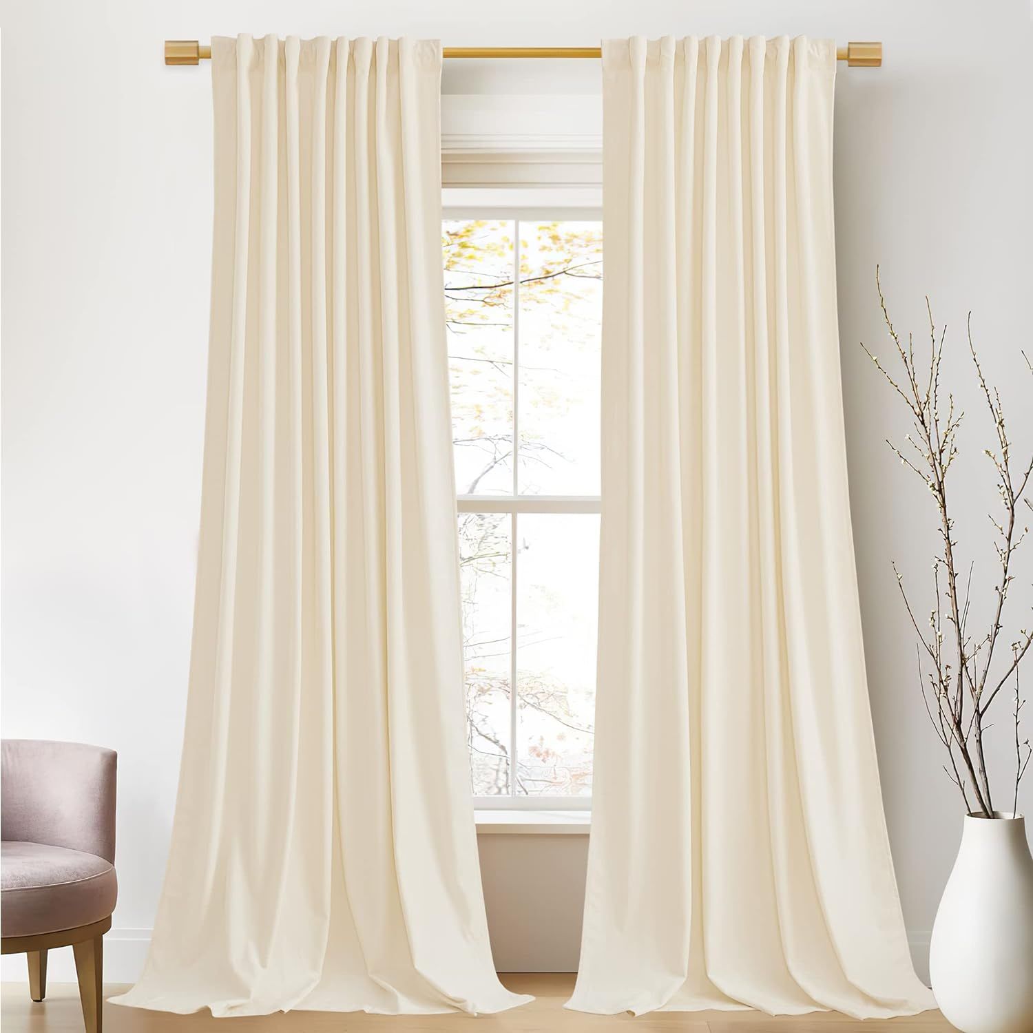 StangH Cream White Velvet Curtains 96 inches Long for Nursery Kids Room, Thick Soft Light Reducin... | Amazon (US)