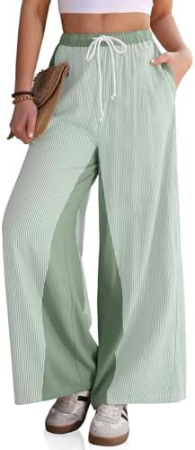 TARSE Women’s Linen Wide Leg Pants Striped Drawstring Elastic Waist Loose Fit Summer Boho Casua... | Amazon (US)