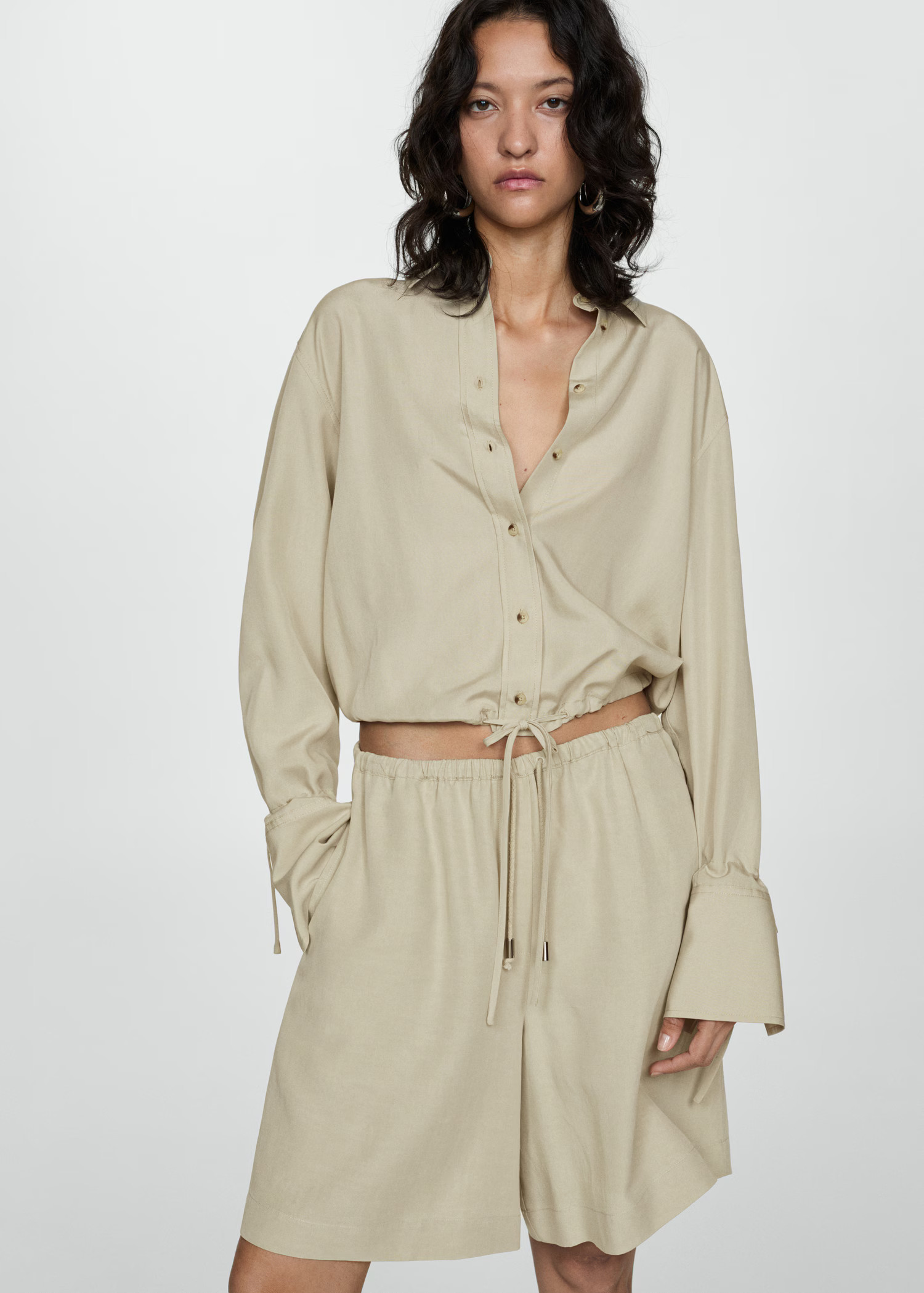 Lyocell shirt with bow - Women | MANGO USA | Mango (US/MX/AU)