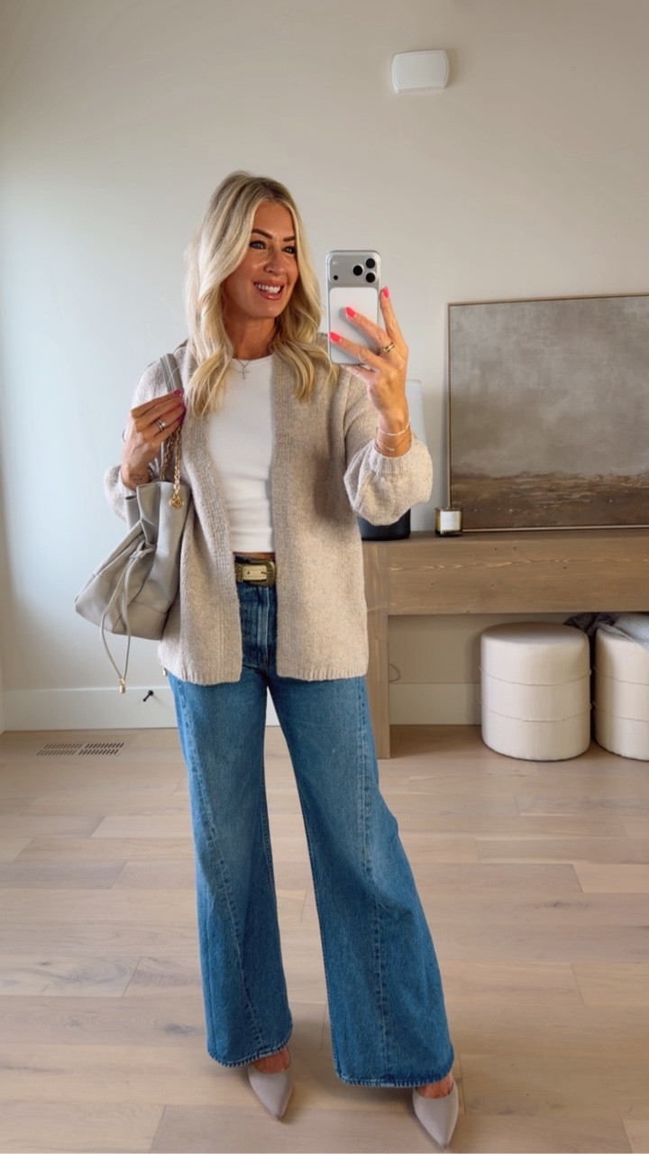 Oversized cardigan from Amazon find 
Mother denim

#LTKootd #LTKmomlife #LTKOver40